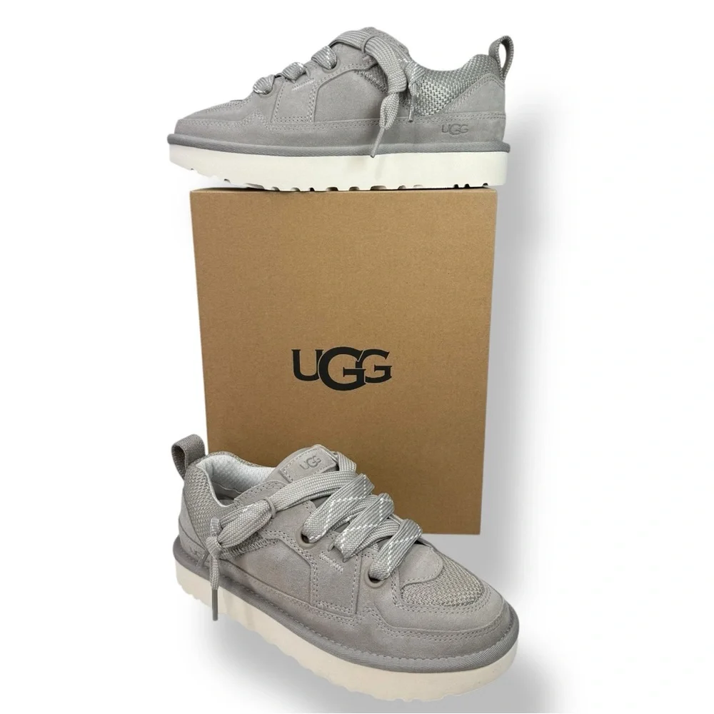 UGG Lo Lowmel Platform Sneakers Gray Suede Size 7 Y2K Preppy 90s Academia
